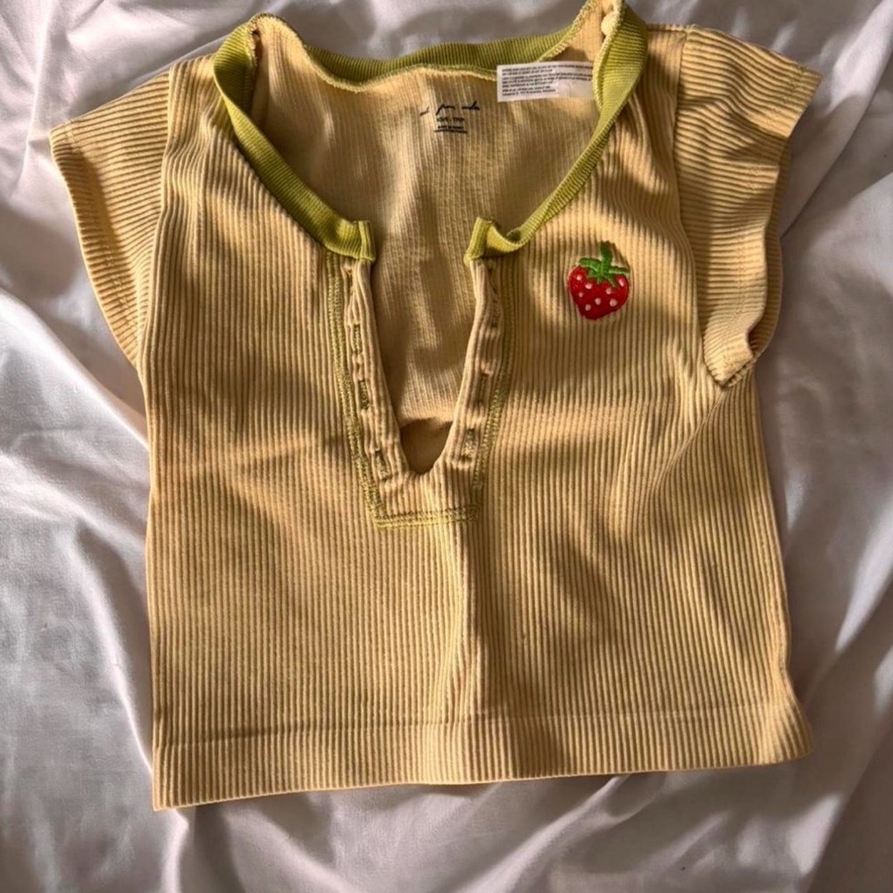 Garage Yellow Crop Top with Strawberry Patch / Pink Vintage Crop Top